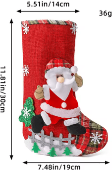 Inspire Picks 30CM Linen Christmas Stockings 3D Santa & Elk Hanging Holiday Candy Gift Bag a 30cm