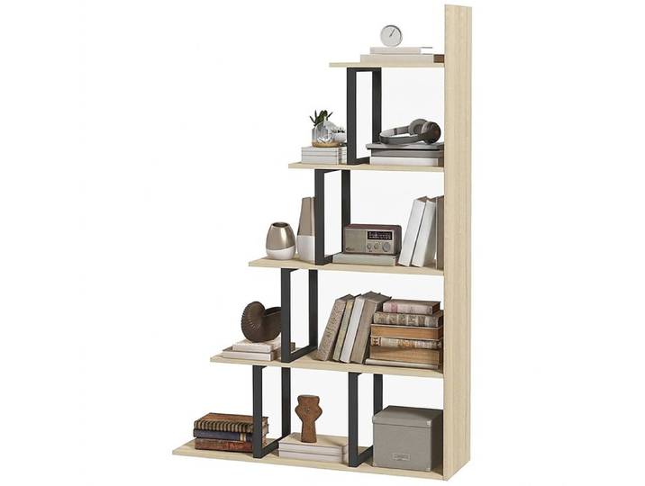 Bibliothèque en escalier - Étagère de rangement industrielle 5 niveaux - 102 x 30 x 160 cm - Chêne