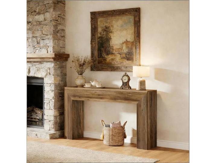 Table console - ZEVKOR - 160×30×85 cm - MDF aspect bois rustique - Marron - Pour entrée/salon