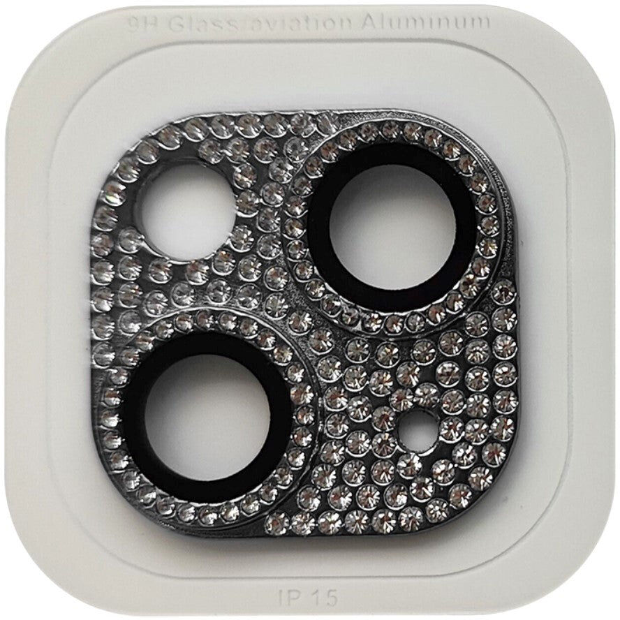 INCOVER iPhone 15 / 15 Plus Kameralinse Beskyttelse m. Rhinsten - Sort