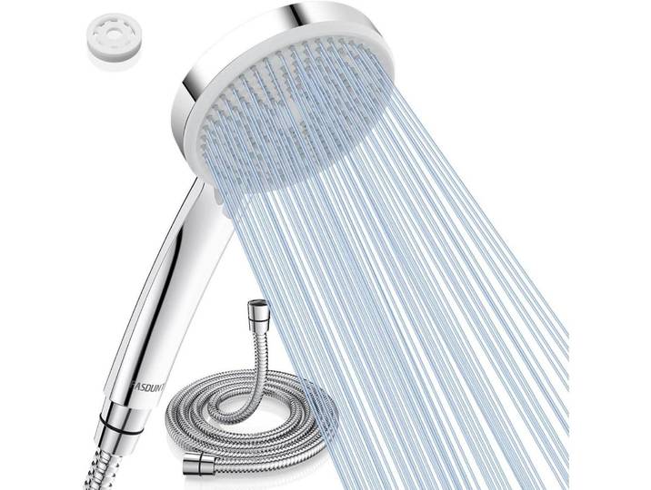 Duschkopf mit Schlauch 2M Wassersparend 5 Strahlarten 200% Druckerhöhung 9,5 L/min Silber Grau