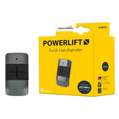 Tor-Funksteuerung SCHELLENBERG "Powerlift Funk-Handsender, 4-Kanal für Garagen- und Außentorantriebe", grau, B:3,5cm H:6,7cm, Funksteuerungsmodule, Funkfrequenz 433,92 MHz, Reichweite 40 m, inkl. Batterie