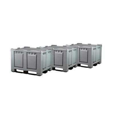 3 Stück Palettenboxen mit Deckel 680l 1200x1000x790 mm Grau 3 Kufen