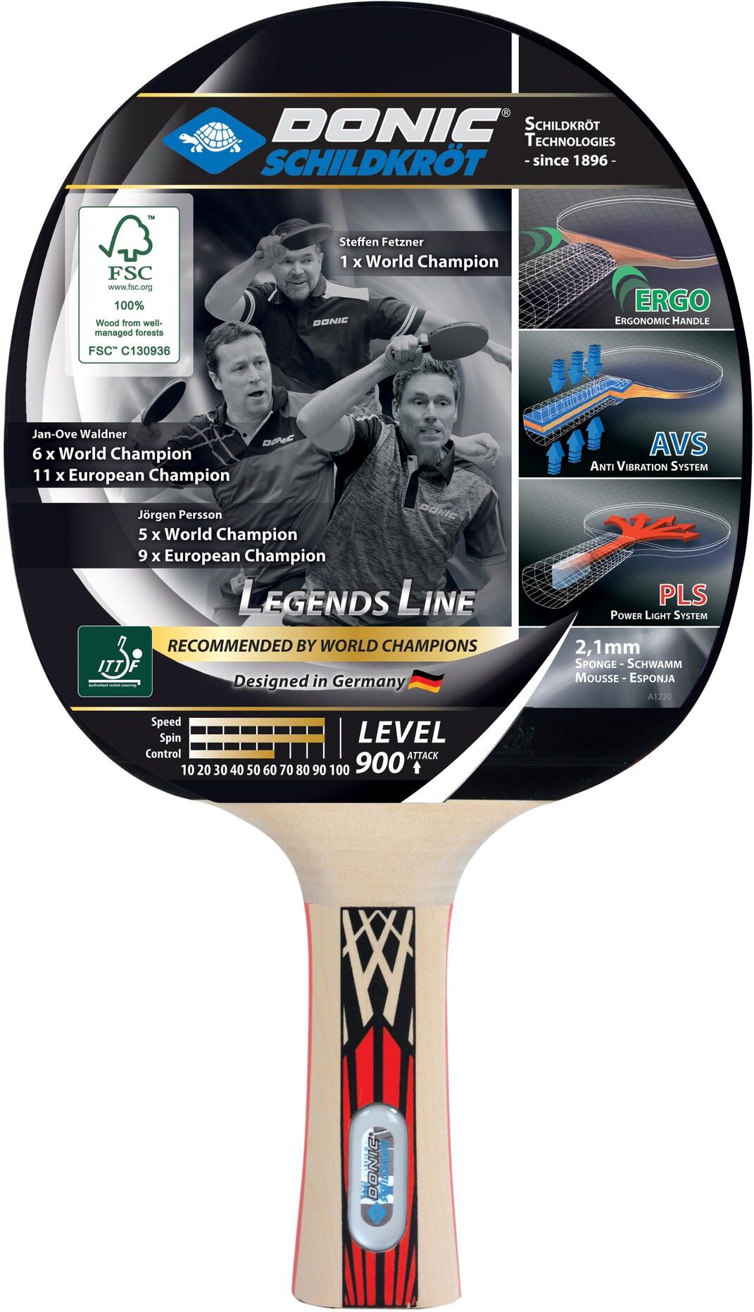 Tischtennisschläger DONIC-SCHILDKRÖT "Legends 900", schwarz, Tischtennisschläger, Tischtennisschläger schwarz Einheitsgröße