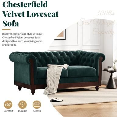 "59.44"" Chesterfield Velvet Loveseat Sofa with Tufted Button"