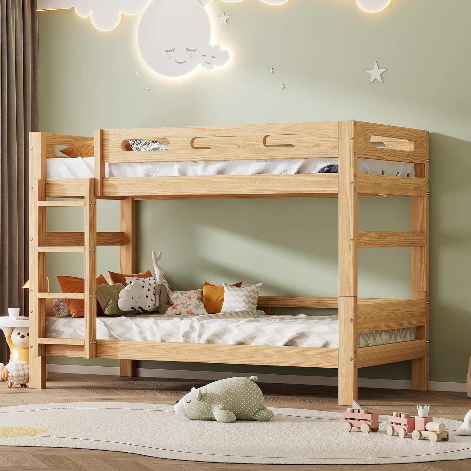 Fortuna Lai Kinderbett Etagenbett 90x200cm mti Kiefernholzrahmen Aufgeteilt in 2 Einzelbetten- für Kinder und Jugendliche,Natural