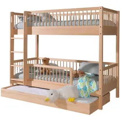 ETAGENBETT Kelci 2x90x200 Bettschublade Rausfallschutz Buche massiv