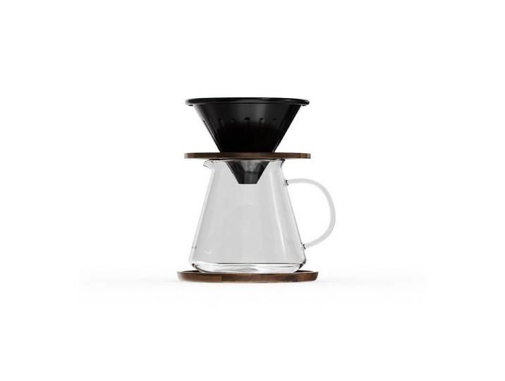 SIEGWERK Handfilter SIEGWERK - KAFFEEBEREITER mit Glaskanne & Filterhalter, Emailliertes Metall, Borosilikatglas, Holz, emaillierter Kaffeefilter, für manuelle Kaffeezubereitung