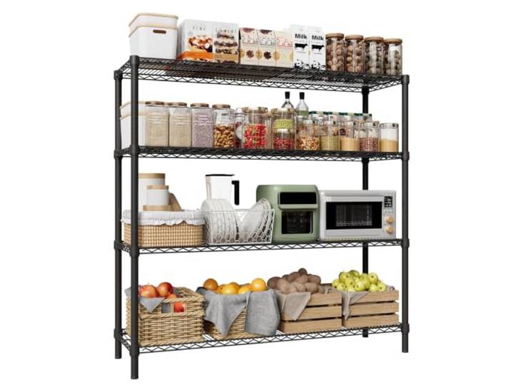WEJIUAFB Schwerlastregal 4 Ebenen 120x45x150cm Metallregal Lagerregal Robustes Metallregal mit vier verstellbaren Gitterböden und Nivellierfüßen – hohe Tragkraft, werkzeuglos montiert