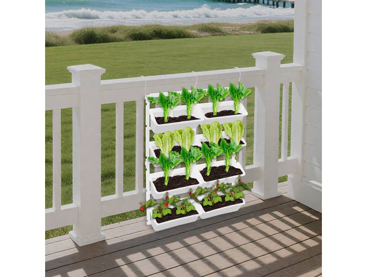 Support Vertical pour plantes de culture suspendues, 8 Pots, système de plantation de Drainage à arrosage automatique, décoration de montage sur garde-corps de balcon de jardin