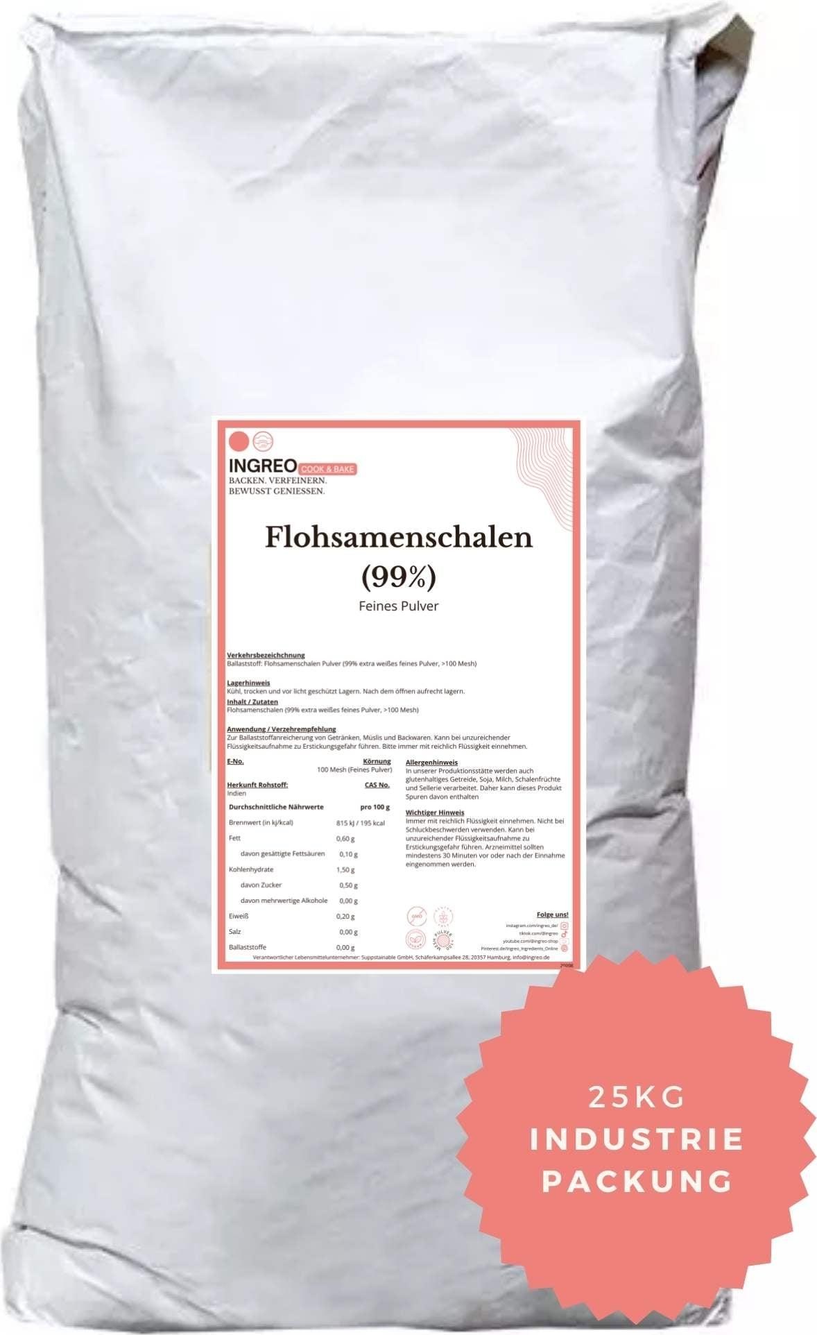Flohsamenschalen - 99% - extra weiß Feines Pulver (>100 Mesh) - 25 kg