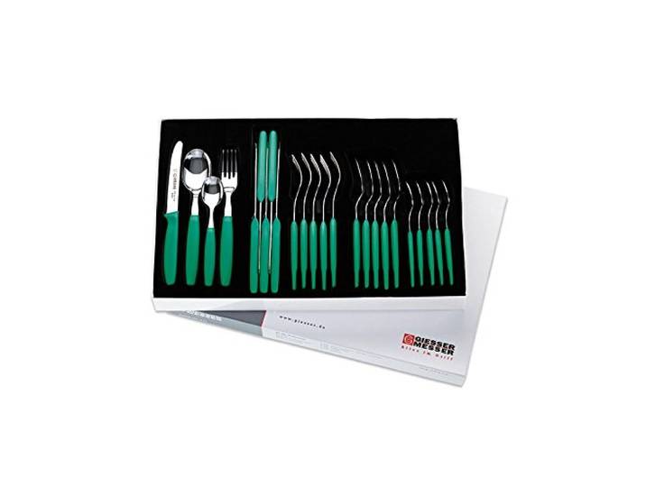 Giesser seit 1776 - Made in Germany - Besteckset 24 teilig, PP Griff, grün, rostfreier Edelstahl, Essbesteck 6 Pesonen, Set inkl. Messer, Gabel, Löffel, Teelöffel, 9879 sp 24 gr, m