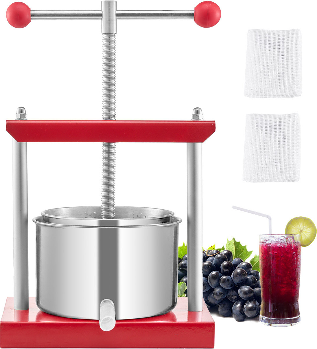 VEVOR Handmatige citruspers met roestvrijstalen mand en ergonomische handgreep, Rood