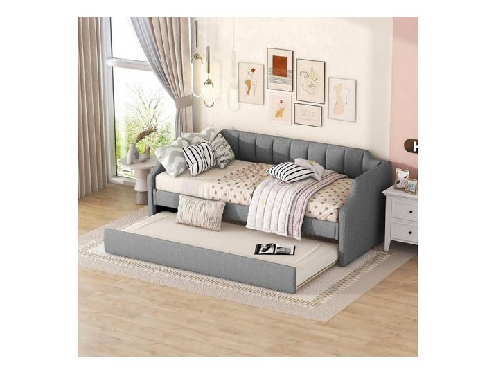 LuxusKollektion Polsterbett Polsterbett 90x200cm Ausziehbett Grau