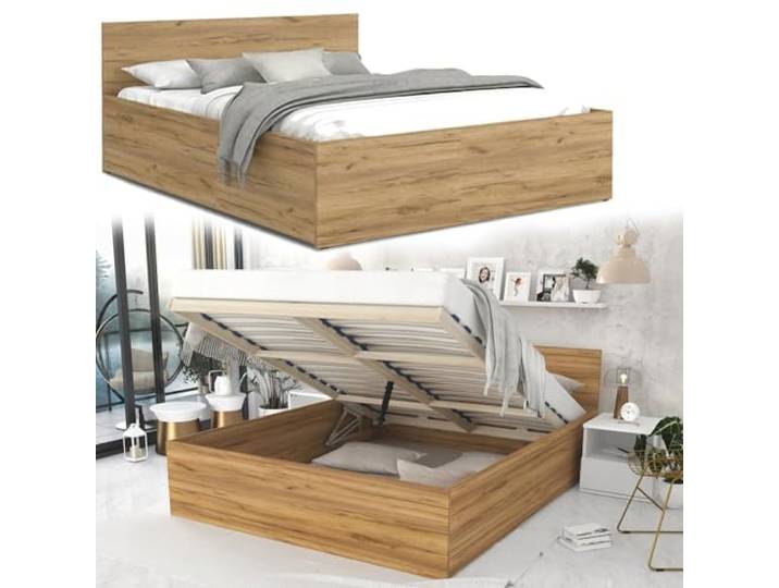 roe furniture Doppelbett 180x200cm, Stauraumbett mit Bettkasten & Birkenholz Lattenrost, Robustes Bett mit Kopfteil, Bettgestell aus Schichtstoffplatte, mit Matratze, Lancelot
