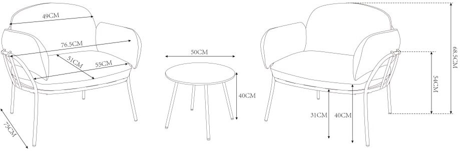 Axi Ensemble lounge table et 2 fauteuils, 2 personnes, beige Beige 62x70x230cm