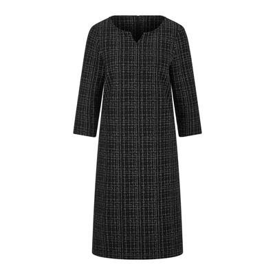 Jerseykleid GOLDNER "Midi Baumwollkleid mit Karomuster", Damen, Gr. 48, N-Gr, schwarz (schwarz, gemustert), Obermaterial: 93% Baumwolle CO. 7% metallisierte Fasern MTF., Kleider Jerseykleid, Mit dezentem Glanz