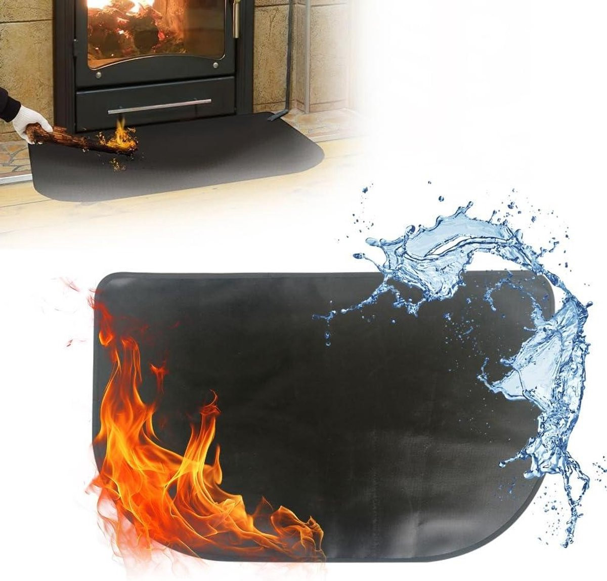 Vuurvaste Mat Vlammen Vangen Vloerbeschermer Zwart - 106 x 61 cm
