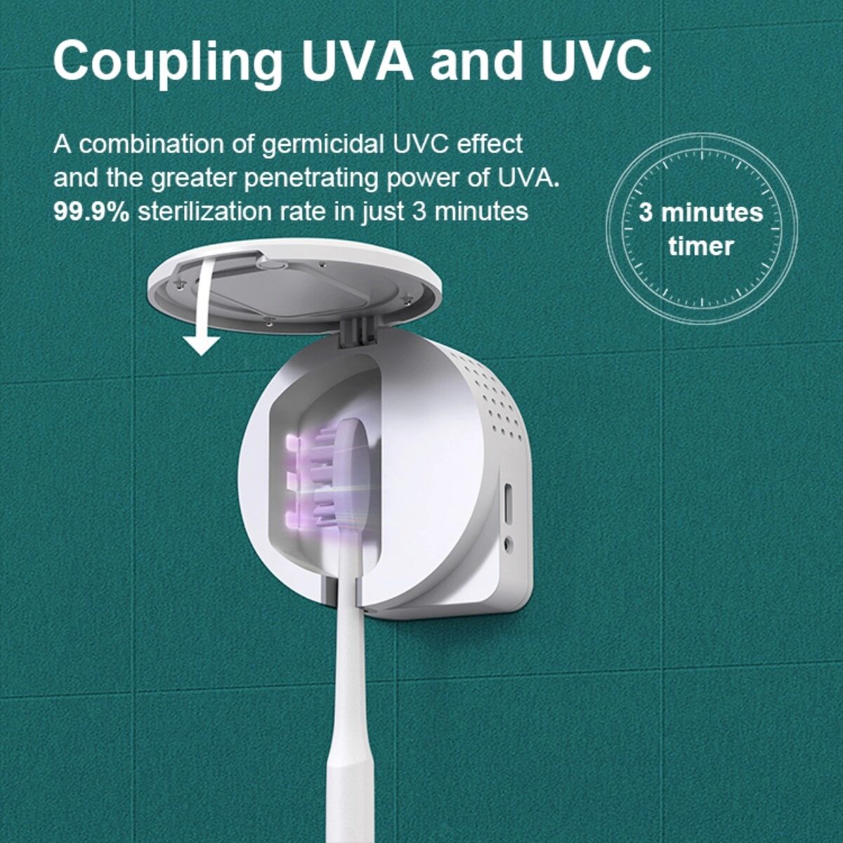 INF UV-Zahnbürsten-Sterilisator – Tragbar, wiederaufladbar mit UVA+UVC, 3-Minuten-Zyklus, 600mAh, USB-C und magnetischer Schwarz