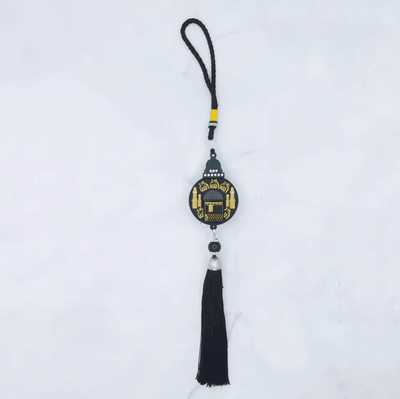 Inspire Curations Islamic Rearview Mirror Hanging Ornament Elegant Muslim Tassel Car Pendant Decoration black Circular