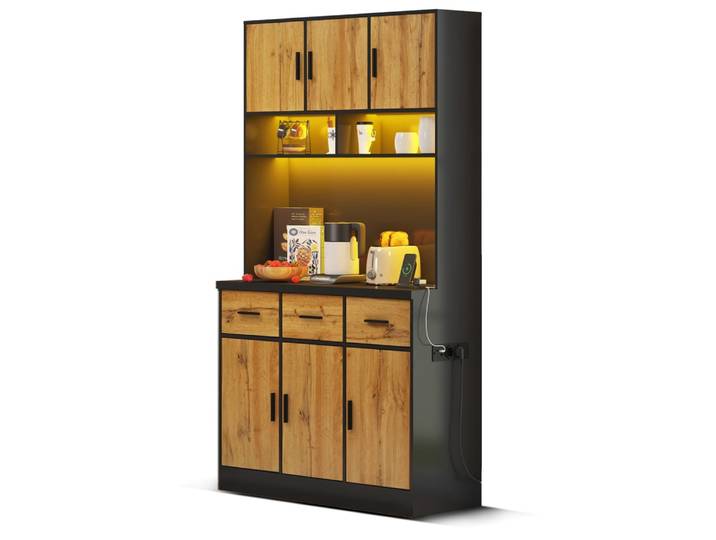 Buffets de cuisine en mdf avec led noir et naturel 100x40x180 cm