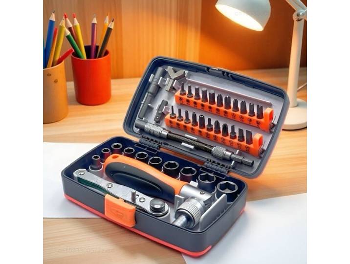 Ensemble de 38 tournevis à cliquet de précision, clé dynamométrique 180 ° Outils de réparation portables pour bricolage à tête à cliquet réglable