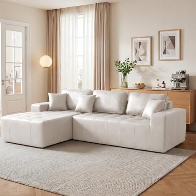 Faux Leather Corner Chaise Compression Sofa Bed, L-Shaped Sectional Couch With High-Density Sponge