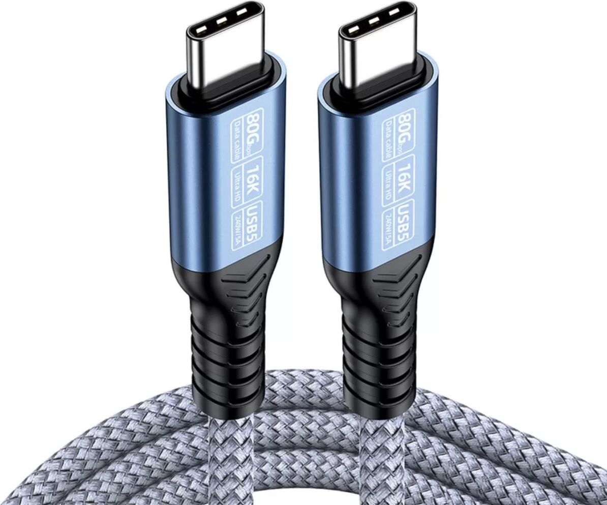 INF USB5 Type-C Datenkabel — 80Gbp High-Speed-Übertragung, 240W 5A Schnellladung, DP2.1 Video bis 16K 60Hz Grau 1,5 m