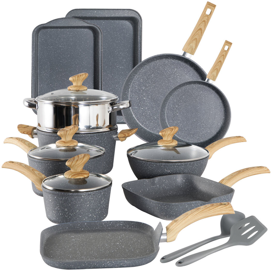 Blue Elephant 17 - Piece Non-Stick Cookware Set Grey/Natural 17