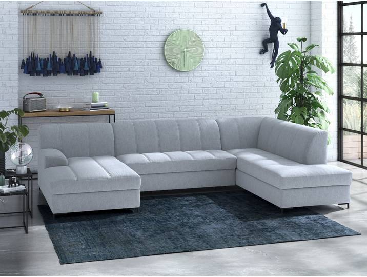 Wohnlandschaft HOME AFFAIRE Balme, moderne Formensprache, zeitloses Design, U-Form , grau, B:297cm H:75cm T:195cm, 95% Polyester, 5% Nylon, Sofas, Wohnlandschaft, Inkl. Zierkissen, wahlweise mit Bettfunktion