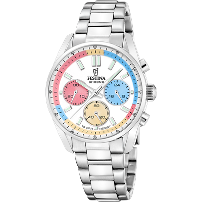 Chronograph FESTINA "Boyfriend Collection", silber (silberfarben, bunt), Armbanduhren, Herren, Chronograph, Quarzuhr, Armbanduhr, Damenuhr, Herrenuhr, Edelstahlarmband, analog