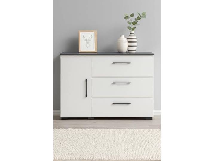 Arthur Berndt Kommode 1 Tür 3 Fächer 3 Schubladen Sideboard Schrank Anrichte Weiß Anthrazit