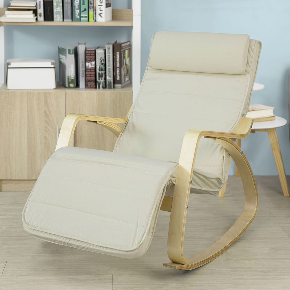 SoBuy Mecedora con reposapios ajustable madera blanco