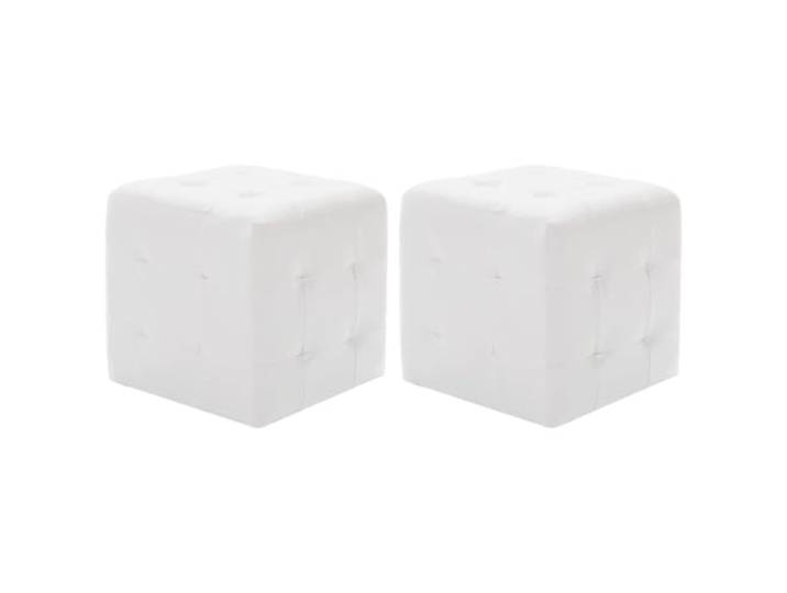 Xolmizyn Fußhocker 2er Set Sitzpuff Kunstleder Weiß 30x30x30 cm Gepolsterte Sitzgelegenheit, Langlebiger Holzrahmen, Schmutzabweisender Bezug