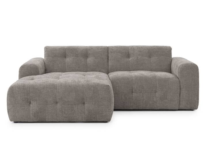 Modernes Ecksofa mit Ottomane links, markante Steppungen, Chenille Braun Taupe / 21042