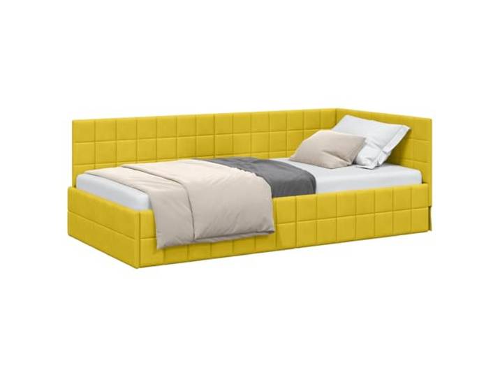 PUGYNBK Eck-Bettgestell, Gelb, 90 x 190 cm Fester Lattenrost aus Holz und Metall, umwandelbar zu Sofa, verstellbares Kopfteil, Innengebrauch