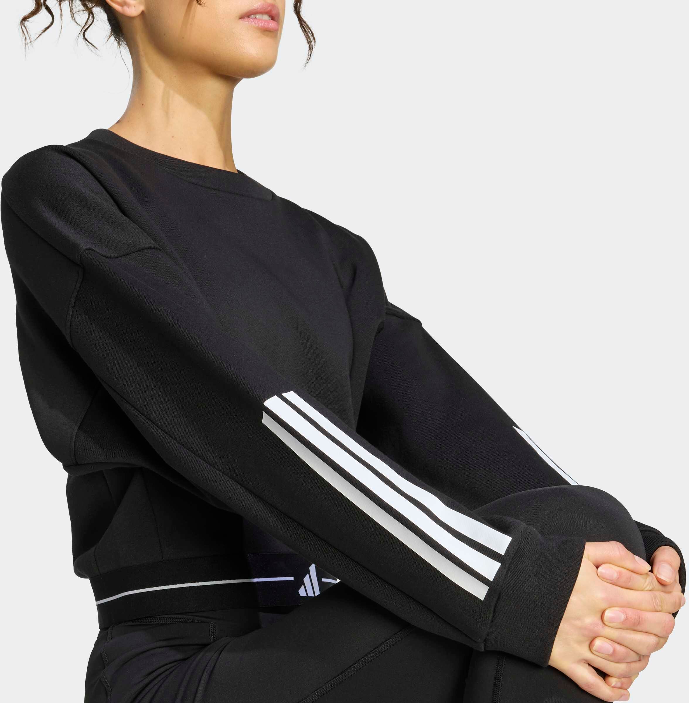 Sweatshirt ADIDAS PERFORMANCE "HYG CREW", Damen, Gr. XL, schwarz, Obermaterial: 70% Baumwolle, 30% Polyester, normal, angesetztes Bündchen, Sweatshirts Sweatshirt schwarz XL