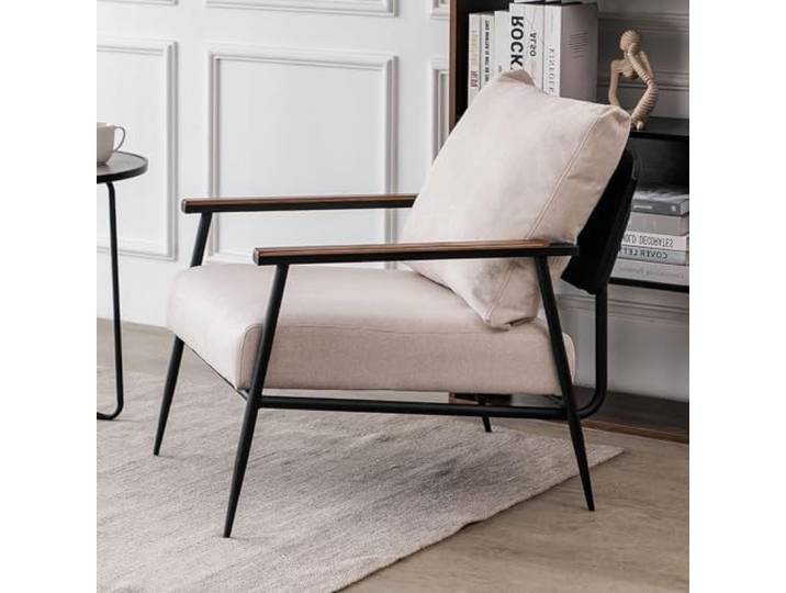 Sessel Retro Wohnzimmer Ohrensessel Polsterstuhl mit Massivholz,Lesesessel Vintage Relaxsessel Einzelsofa for Wohnzimmer/Schlafzimmer/Empfangsbereich/Café(Beige)