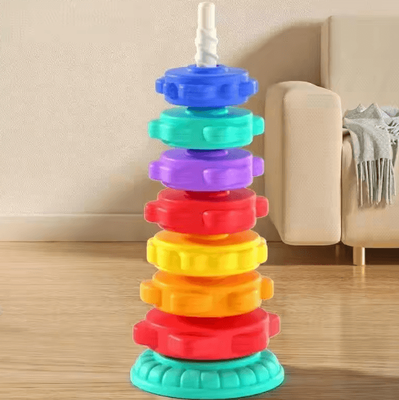 Inspire Curations Montessori Spinning Rainbow Stacking Tower Baby Motor Skill Development Puzzle Toy a3