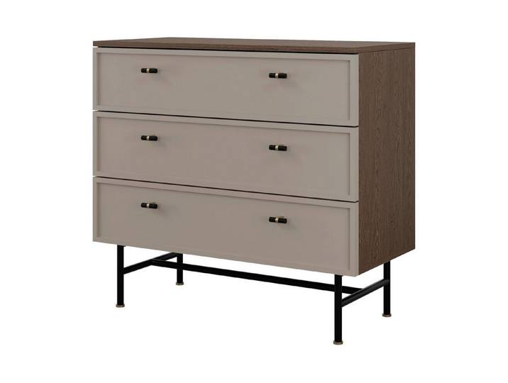 ROYAL24_MARKT Kommode Elora Kommode 90 cm mit 3 Schubladen – Baltic Storm / Toffee