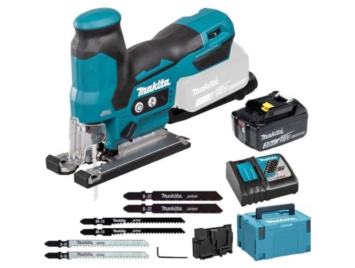 Makita DJV185RF1J Scie sauteuse pendulaire sans fil 18 V / 3\,0 Ah 1 batterie + chargeur en coffret Makpac