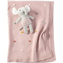 BORNINO HOME Babydecken-Set mit Greifling Elefant 80x100 cm, rosa