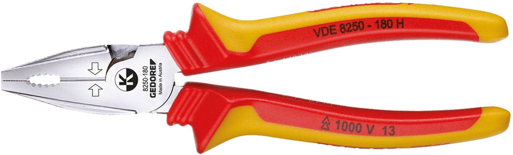 Gedore VDE Kraft-Kombizange zum Schneiden/Halten/Drehen, Elektronik, isoliert, Länge 180 mm, VDE 8250-180 H (1550950)
