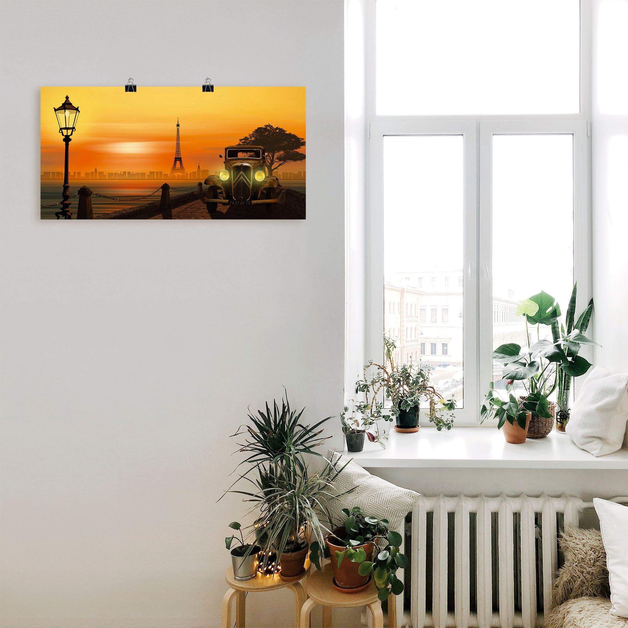 Poster ARTLAND "Paris Nostalgie", orange (farbe bild(er): orange), B:100cm H:50cm, Bilder, Poster, ohne Rahmen farbe bild(er): orange B/H/T: 100cm x 50cm, Poster Auto Querformat, 1 Stk.
