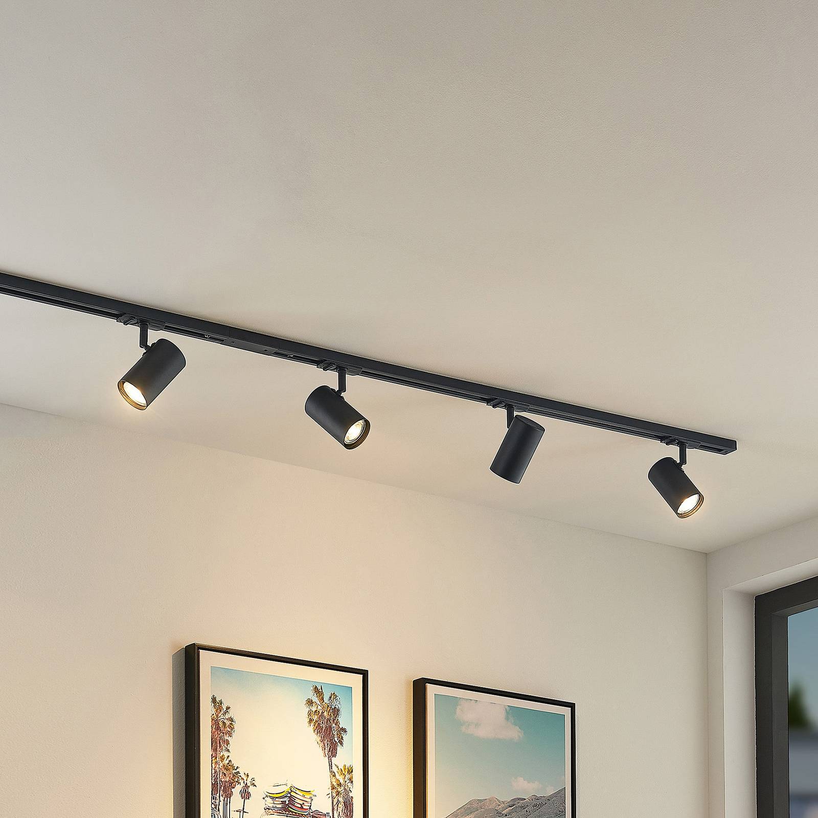 Lindby Schienensystem Linaro, GU10, 4-flg., schwarz, Ø 6 cm Linaro Lindby, dimmbar, schwarz, für Flurbereich, Aluminium, Modern