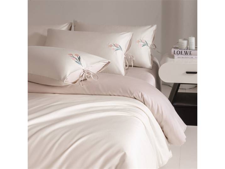 Parure de lit de luxe brodée florale en coton égyptien, tailles Double, Queen, King, comprenant housse de couette unie, drap-housse et drap plat, 1000TC