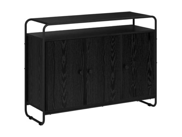 HFXHIJXQ Sideboard Schwarz Eichen-Optik 102 x 35 x 75 cm Holzwerkstoff Geräumiges Buffet mit 3 Drehtüren und offenem Fach für Küche und Esszimmer. Metallbeine bieten verlässlichen Halt.
