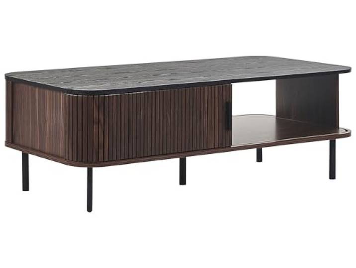 Beliani Couchtisch dunkler Holzfarbton Metallgestell schwarz mit 2 Schiebetüren Jose