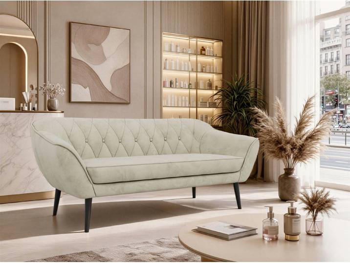 MKS MÖBEL Sofa PIRS, 3-Sitzer, Design mit Steppung, Wellenfederung, Scandi-Design, Füße wählbar