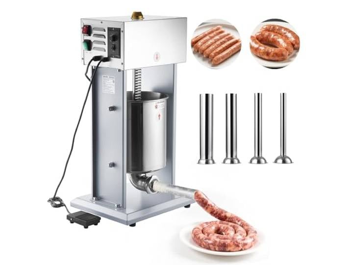 VEVOR Poussoir à Saucisses Électrique 10 L\, Machine à Saucisses Verticale en Acier Inoxydable\, pour Saucissons Restaurant Supermarché Boucherie\, Réglage Continu de la Vitesse\, 4 Tubes de Remplissage